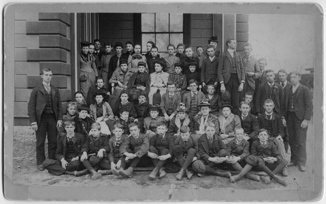 Students on the steps of the old Kingston High School, May 6, 1892