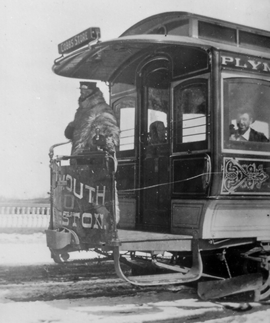 Plymouth & Kingston trolley headed north to Cobb's Store, circa 1890
