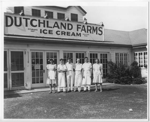 Staff outside Dutchland Farms, around 1935
