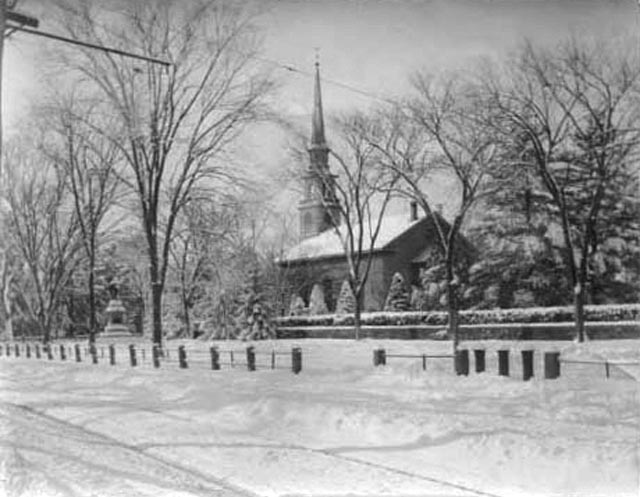 Training Green and First Parish Church in the snow, no date