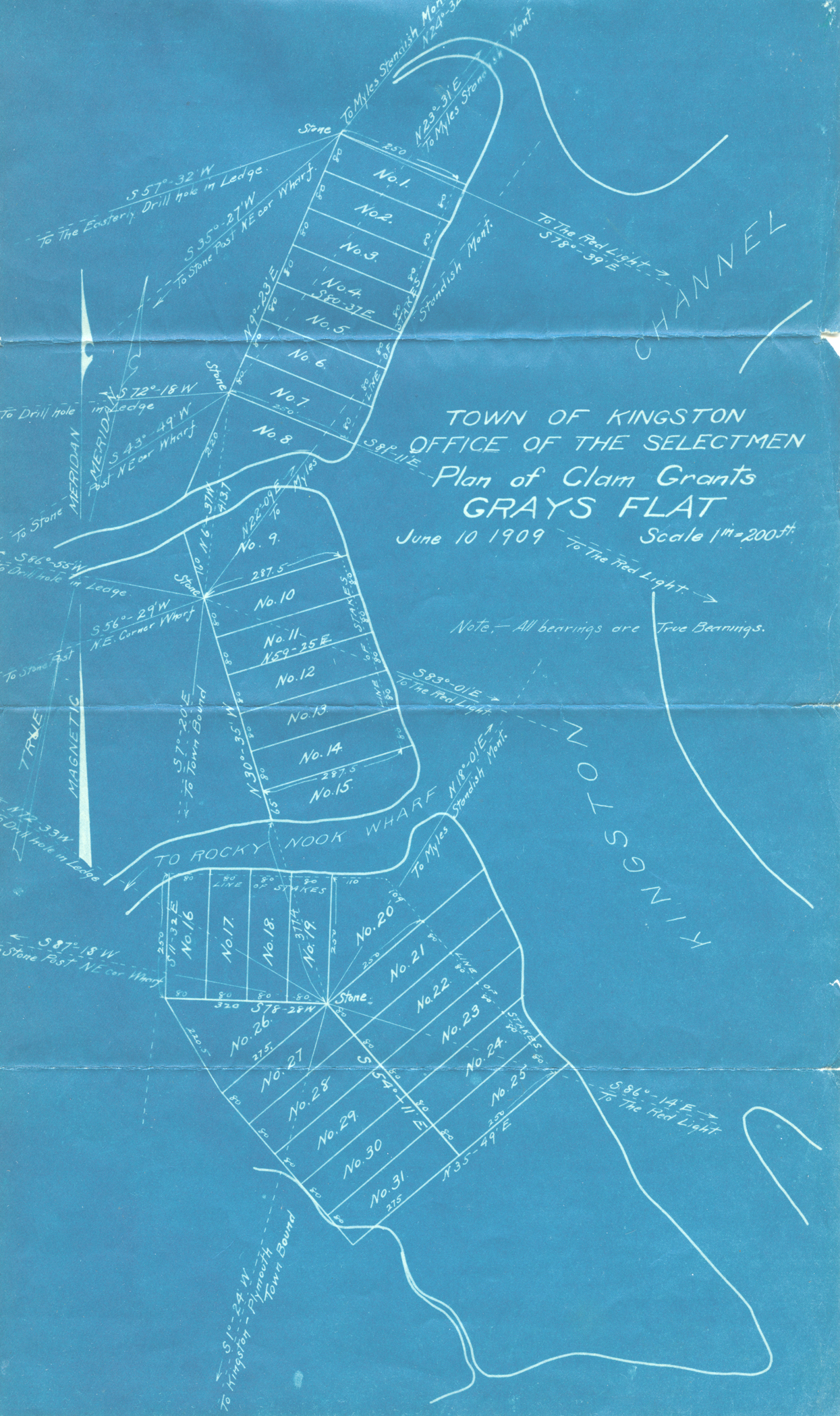 Town of Kingston Plan of Clam Grants, 1909