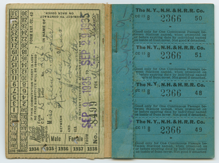 N.Y., N.H. & H. R.R. Co. Commuter ticket book, 1935