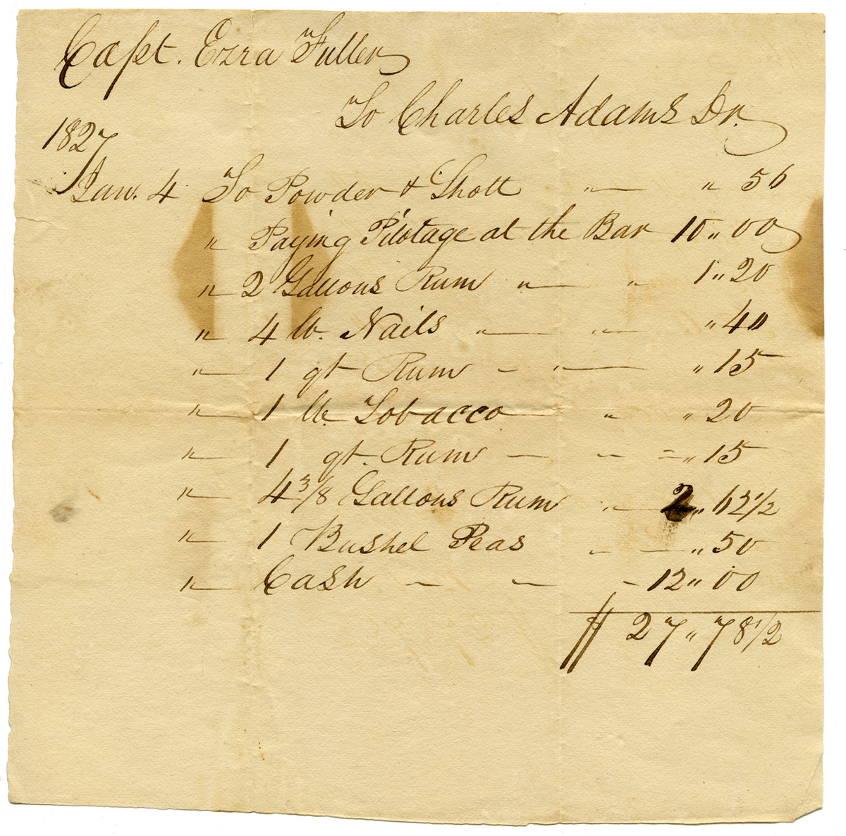 Capt. Ezra Fuller to Charles Adams, Jan. 4, 1827