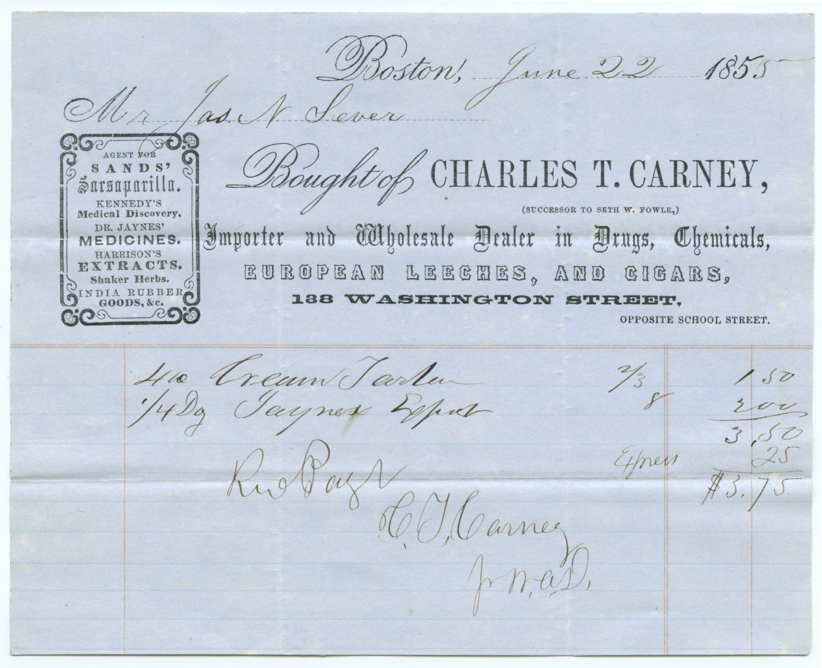 Bought of Charles T. Carney, June 22, 1855