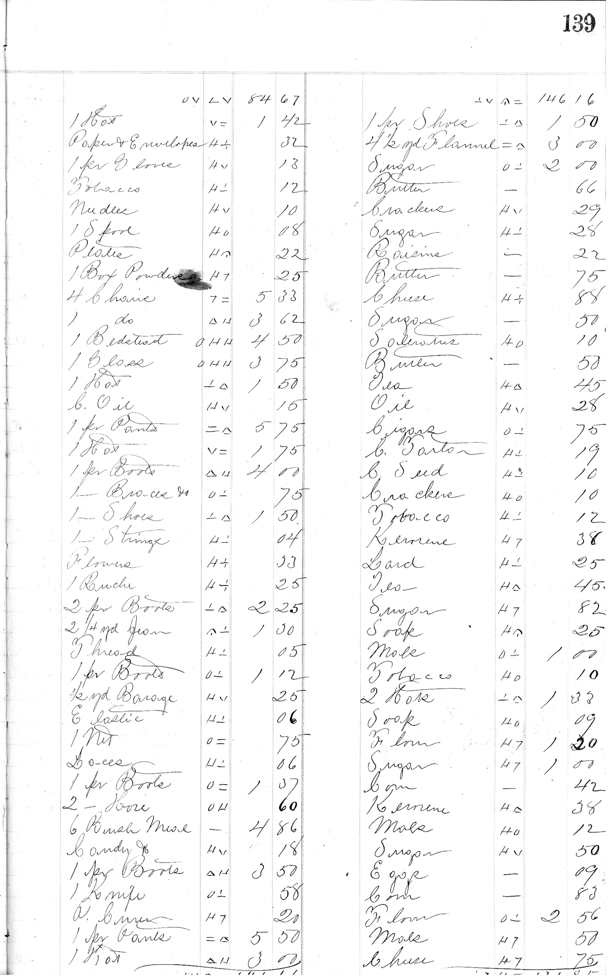 Page 139 from H.K. Keith's 1863 register of daily sales
