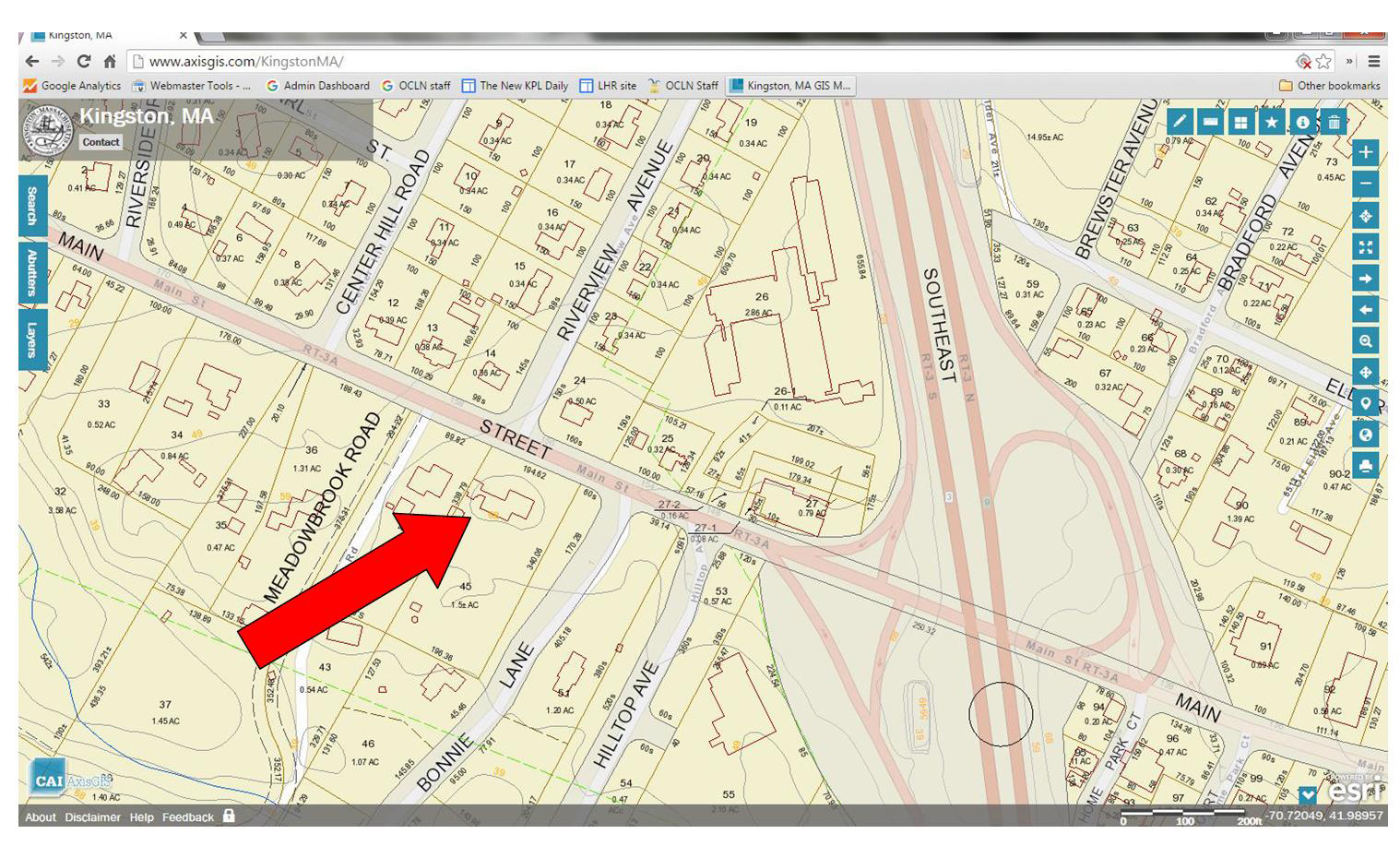 Area around Thomas' Hill from Kingston GIS, 2016